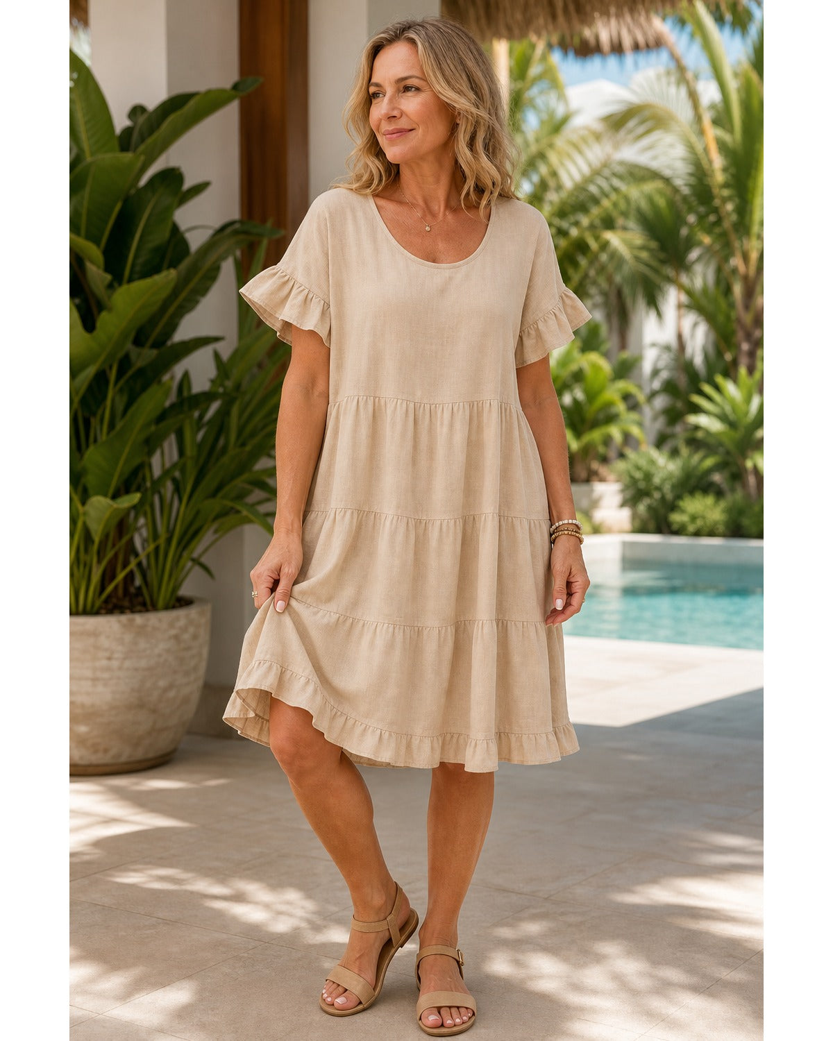 Women's Relaxed Tiered Ruffle Sleeve Summer Dress