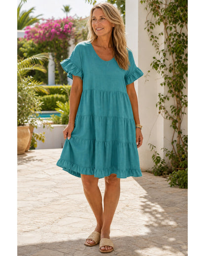 Women's Relaxed Tiered Ruffle Sleeve Summer Dress