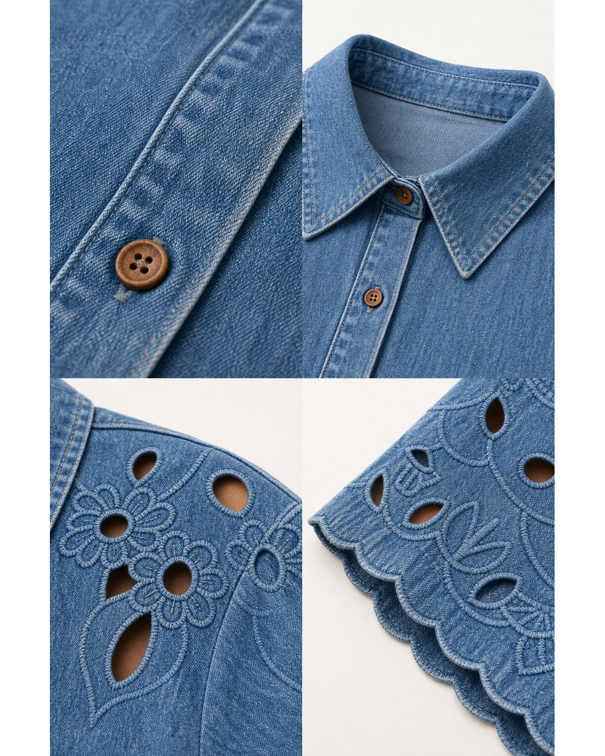Women's Eyelet Embroidered Sleeve Relaxed Denim Shirt