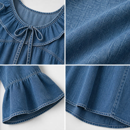 Women's Ruffle Tie-Front Denim Blouse