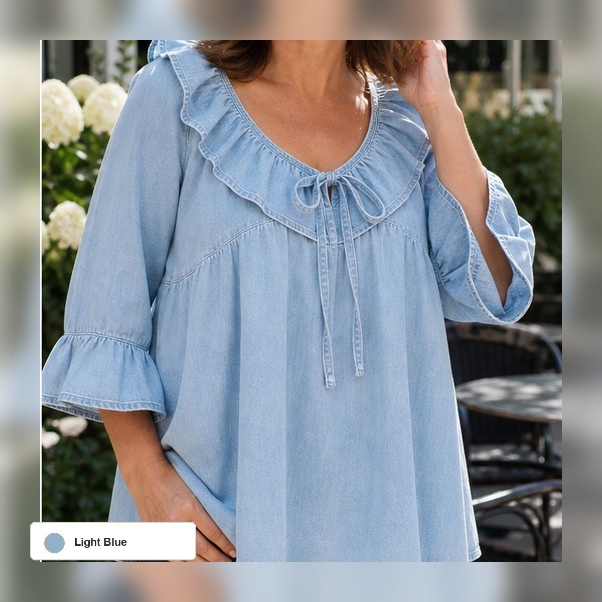 Women's Ruffle Tie-Front Denim Blouse