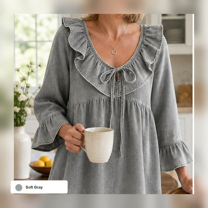 Women's Ruffle Tie-Front Denim Blouse