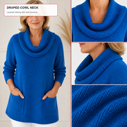 Women's Relaxed Cowl-Neck Knit Tunic with Pockets