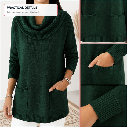 Women's Relaxed Cowl-Neck Knit Tunic with Pockets