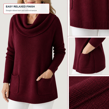Women's Relaxed Cowl-Neck Knit Tunic with Pockets