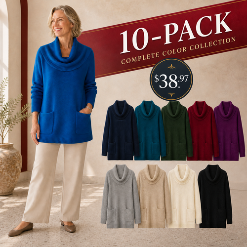 Women's Relaxed Cowl-Neck Knit Tunic with Pockets