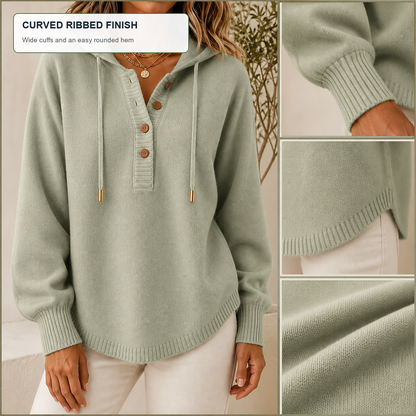 Women's Relaxed Button-Placket Knit Hoodie
