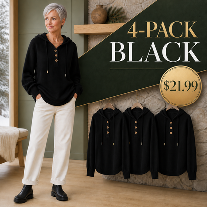 Women's Relaxed Button-Placket Knit Hoodie