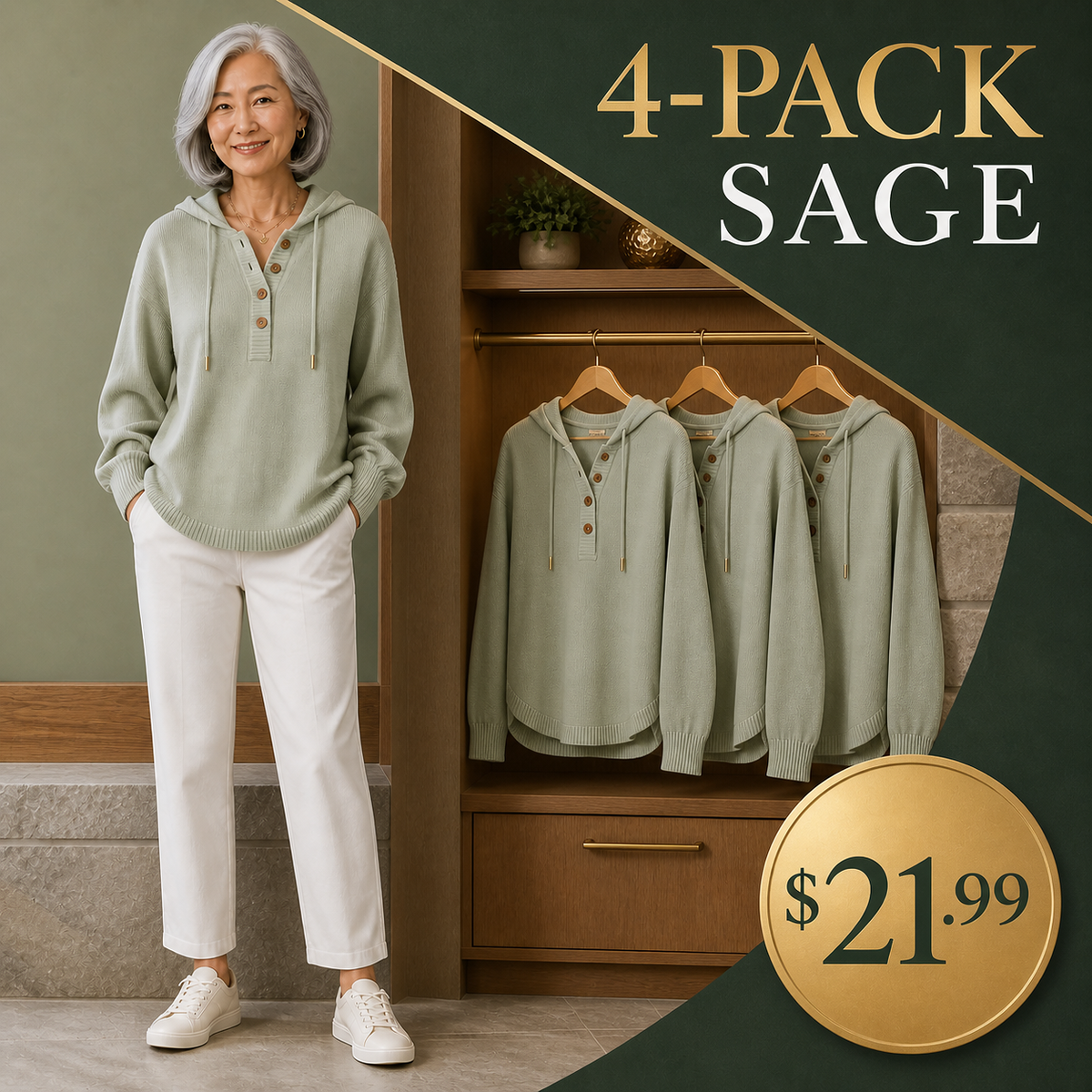 Women's Relaxed Button-Placket Knit Hoodie