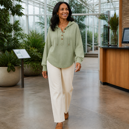 Women's Relaxed Button-Placket Knit Hoodie