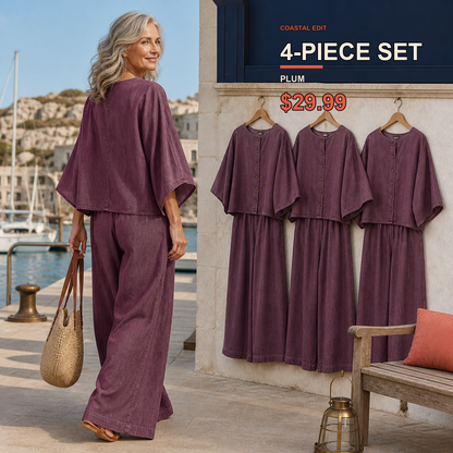 Two-Piece Multi-Pack Deal | Women's Relaxed Button-Front Top and Wide-Leg Pants Set