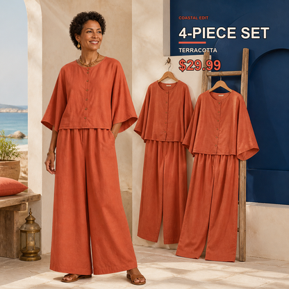 Two-Piece Multi-Pack Deal | Women's Relaxed Button-Front Top and Wide-Leg Pants Set