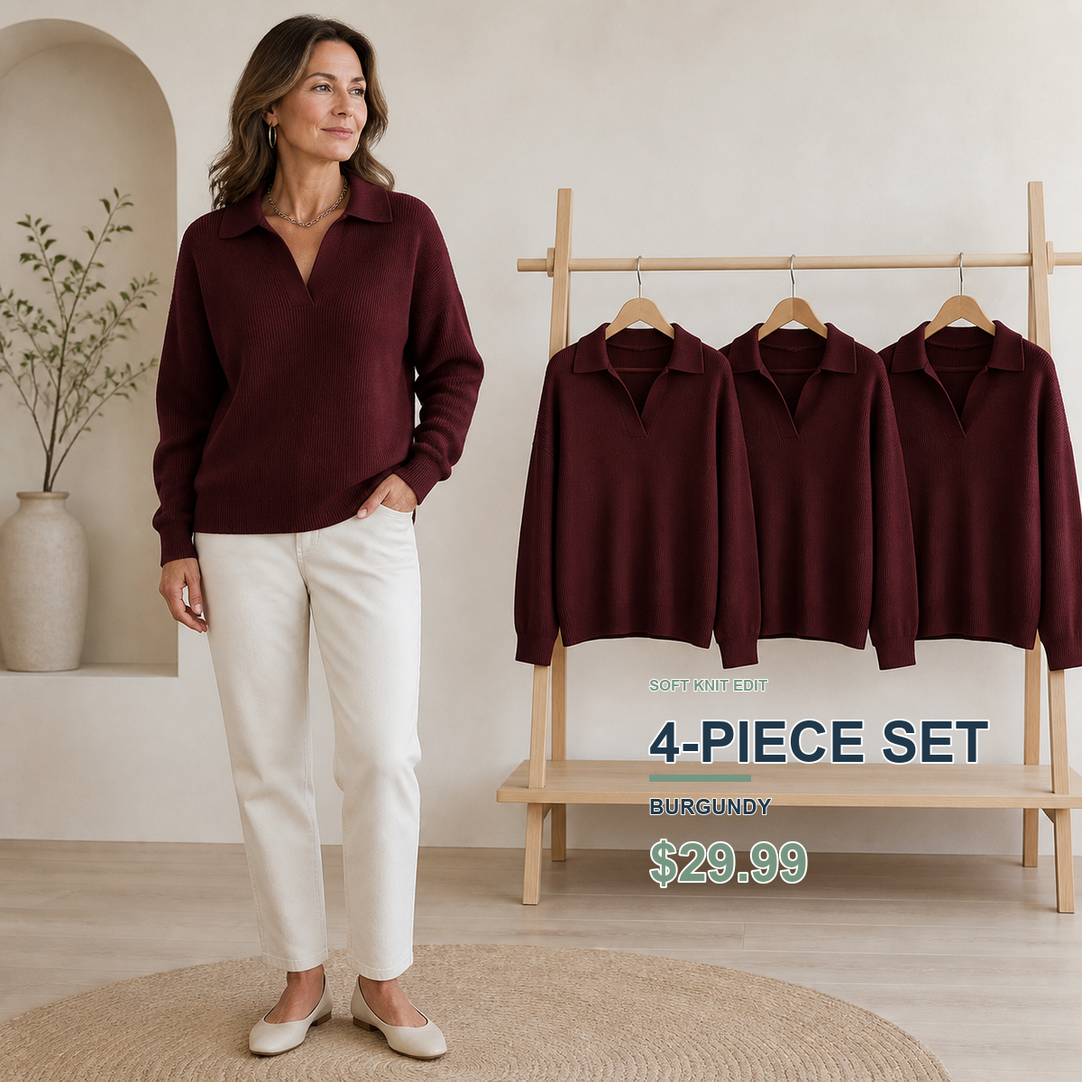 Limited-Time Knit Edit | Women's Relaxed Open-Neck Polo Knit Sweater