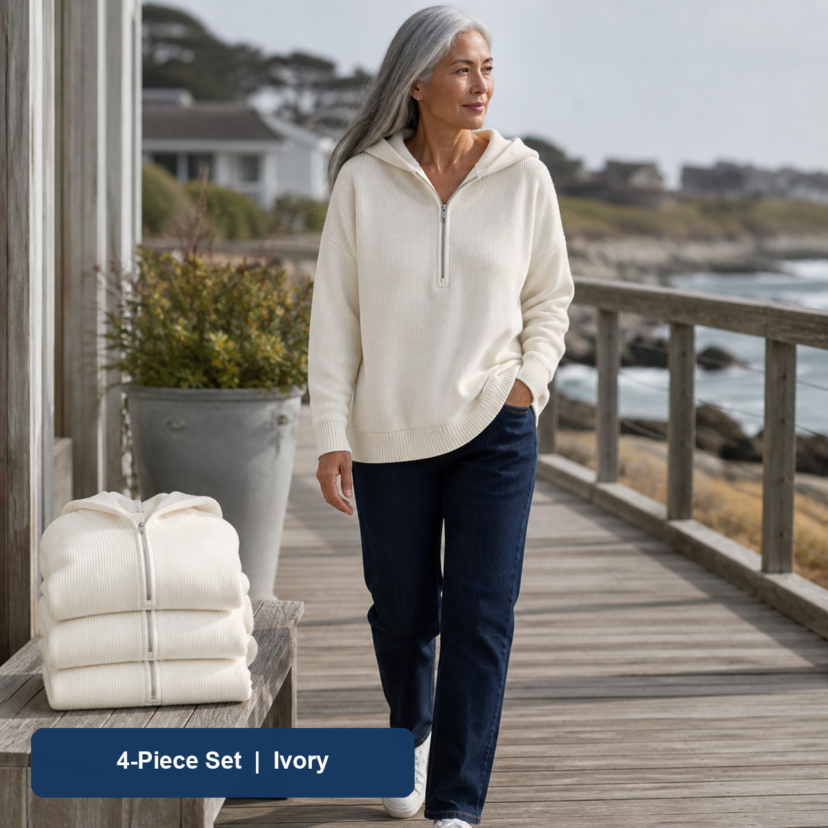 Bundle & Save | Women's Ribbed Half-Zip Hooded Sweater