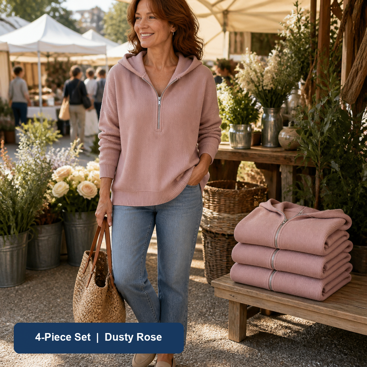 Bundle & Save | Women's Ribbed Half-Zip Hooded Sweater