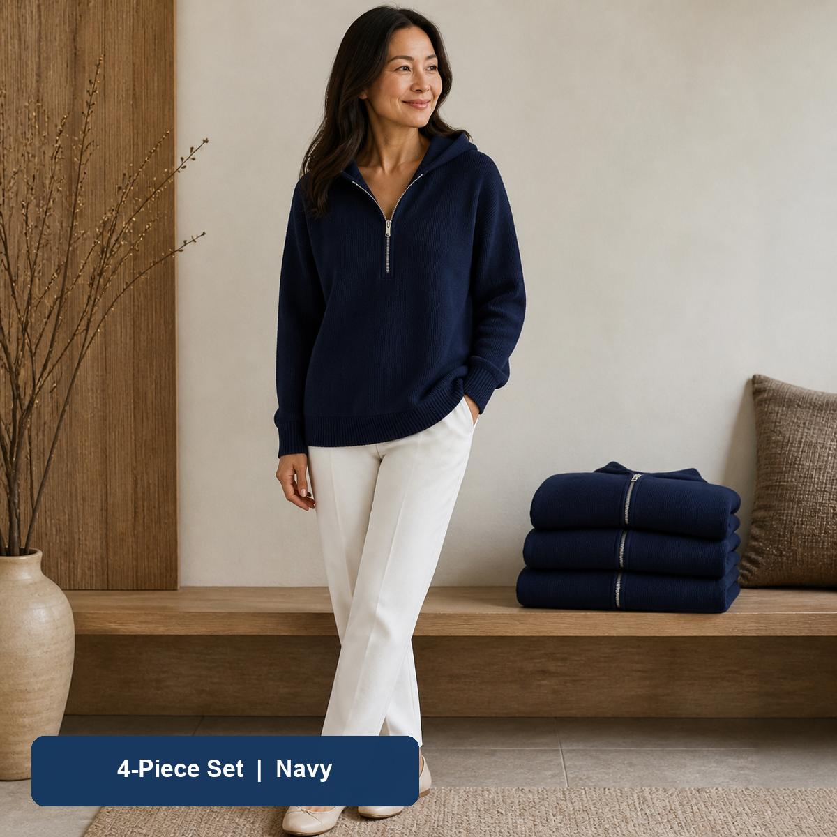 Bundle & Save | Women's Ribbed Half-Zip Hooded Sweater