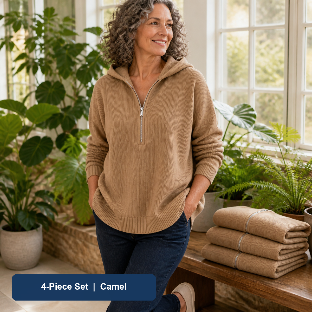 Bundle & Save | Women's Ribbed Half-Zip Hooded Sweater