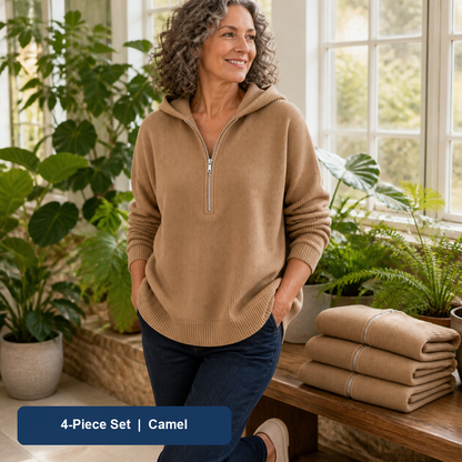 Bundle & Save | Women's Ribbed Half-Zip Hooded Sweater