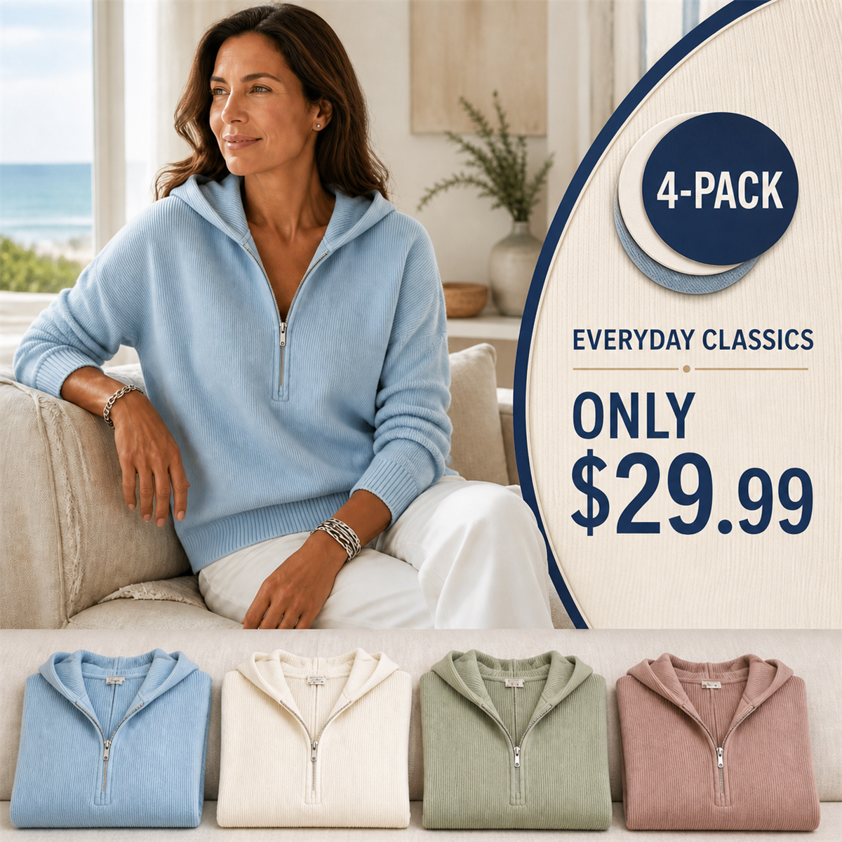 Bundle & Save | Women's Ribbed Half-Zip Hooded Sweater