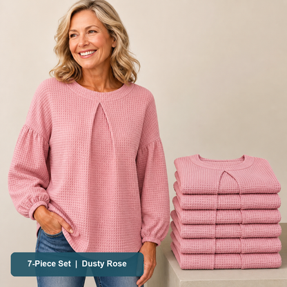 Everyday Color Value | Women's Waffle-Texture Balloon-Sleeve Top