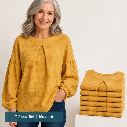 Everyday Color Value | Women's Waffle-Texture Balloon-Sleeve Top