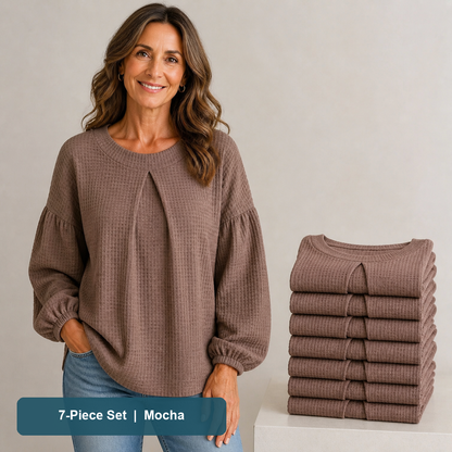 Everyday Color Value | Women's Waffle-Texture Balloon-Sleeve Top