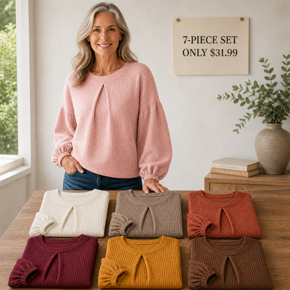 Everyday Color Value | Women's Waffle-Texture Balloon-Sleeve Top