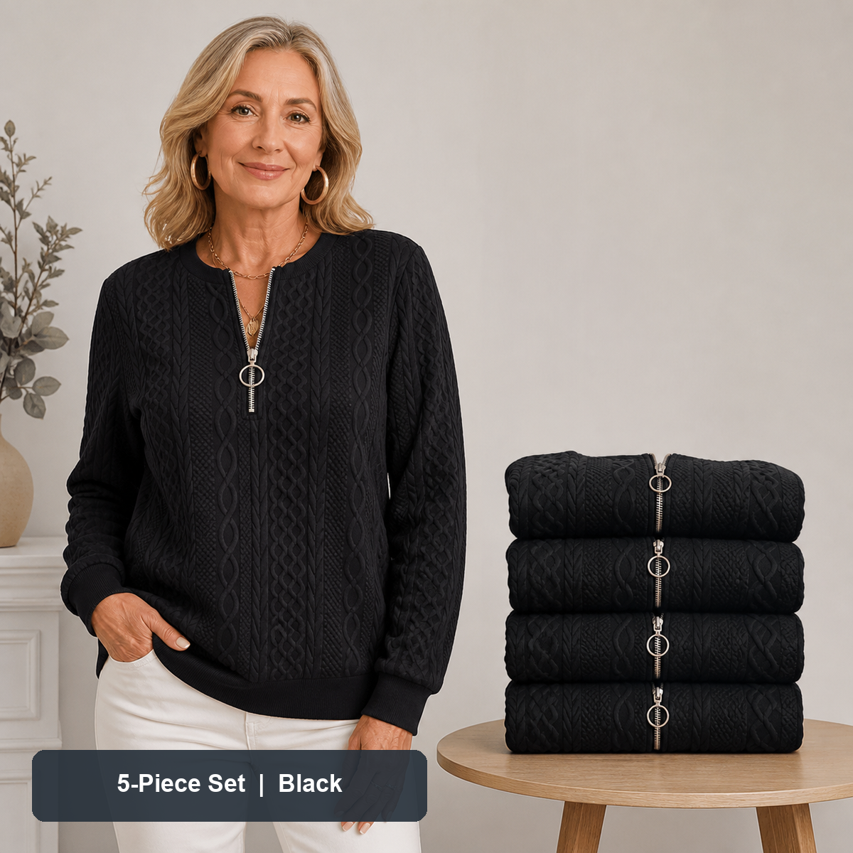 Women's Cable-Knit Quarter-Zip Pullover