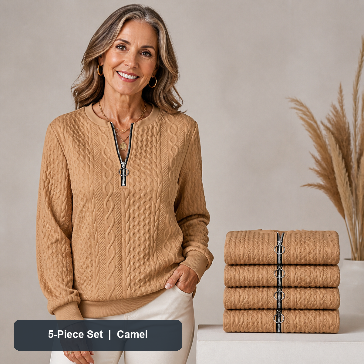 Women's Cable-Knit Quarter-Zip Pullover