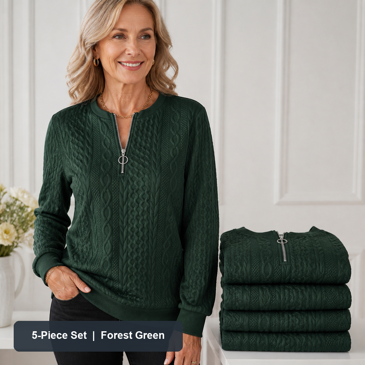 Women's Cable-Knit Quarter-Zip Pullover