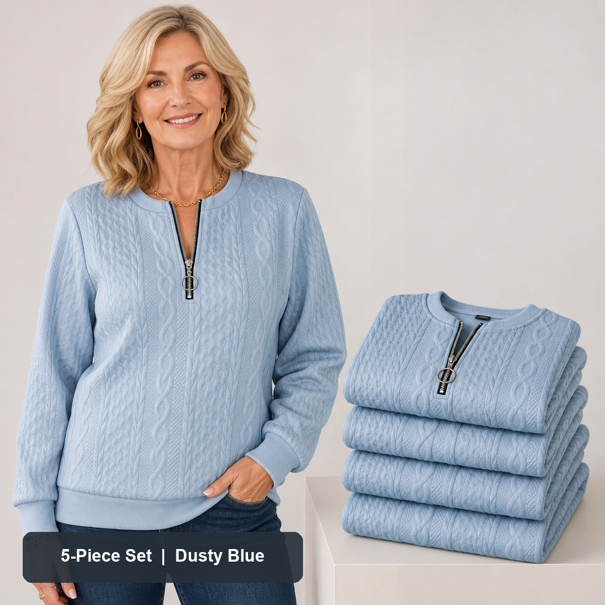 Women's Cable-Knit Quarter-Zip Pullover
