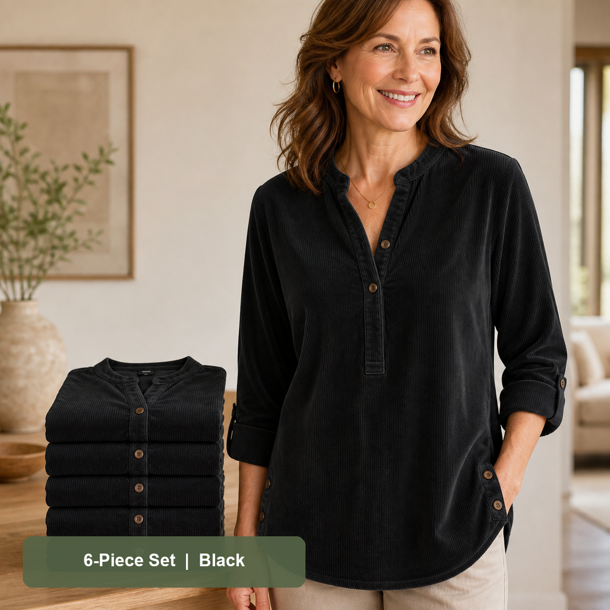 Women's Corduroy Henley Roll-Tab Tunic
