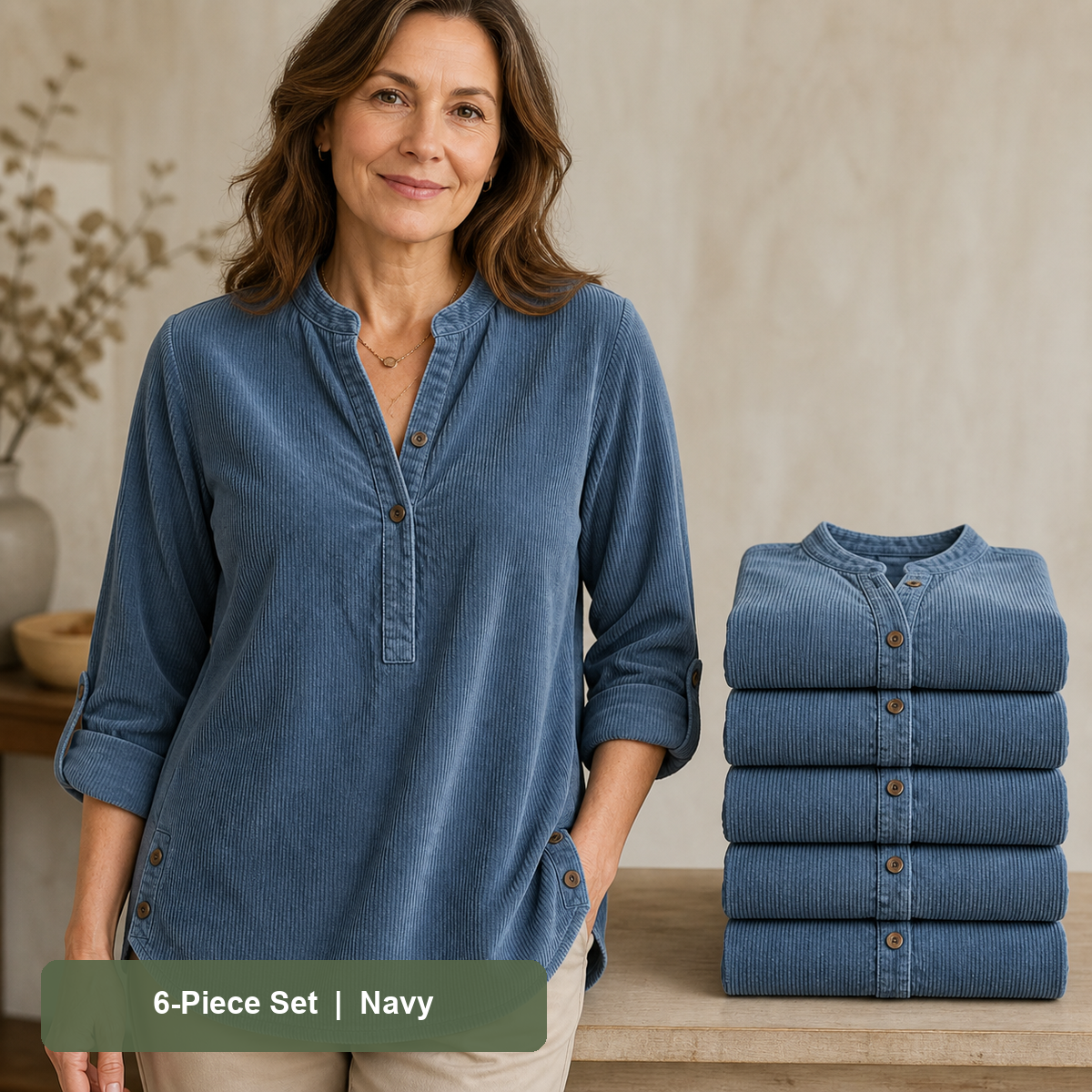 Women's Corduroy Henley Roll-Tab Tunic