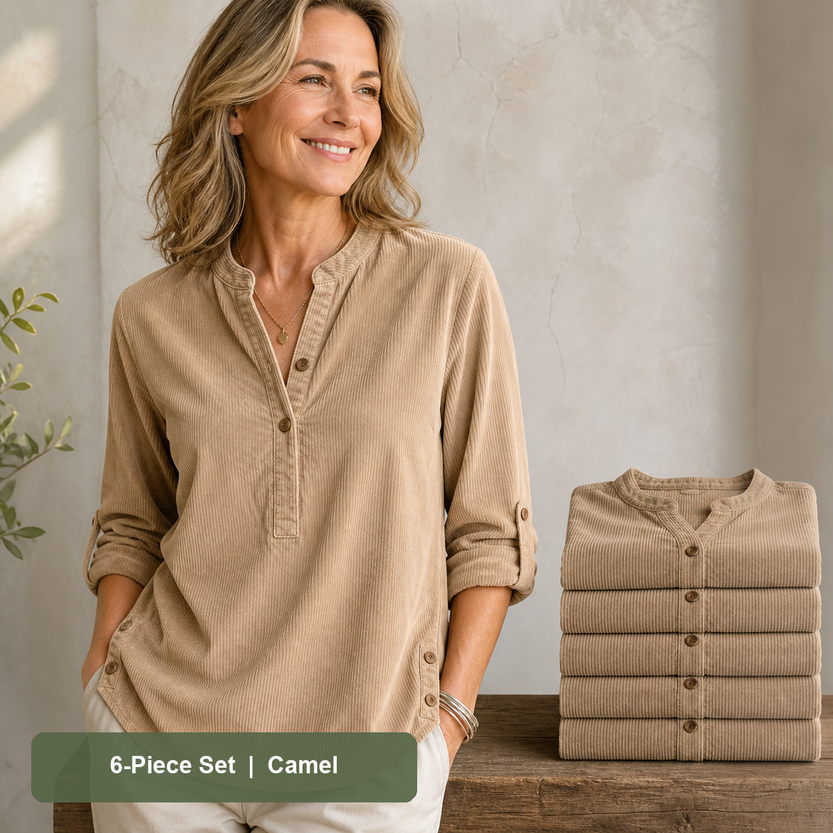 Women's Corduroy Henley Roll-Tab Tunic