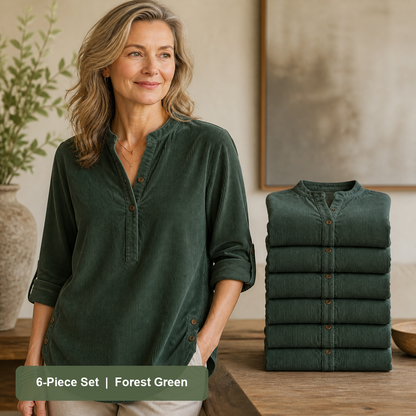 Women's Corduroy Henley Roll-Tab Tunic