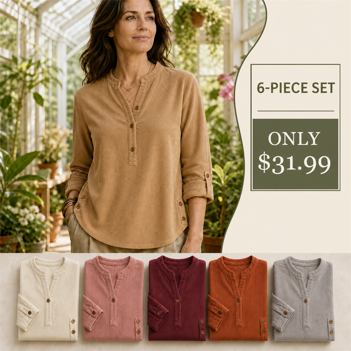 Women's Corduroy Henley Roll-Tab Tunic
