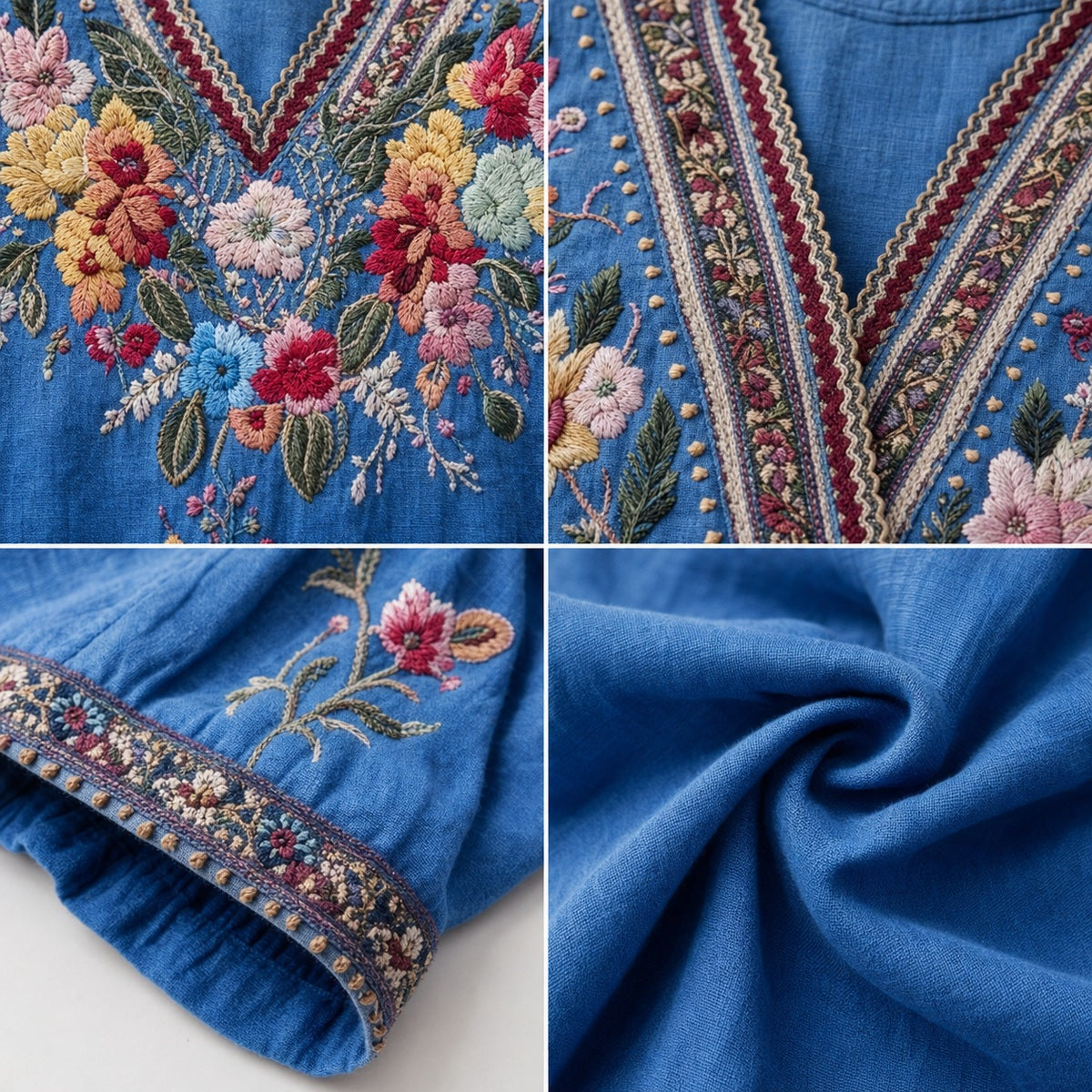 Women's Floral Embroidered Boho V-Neck Blouse