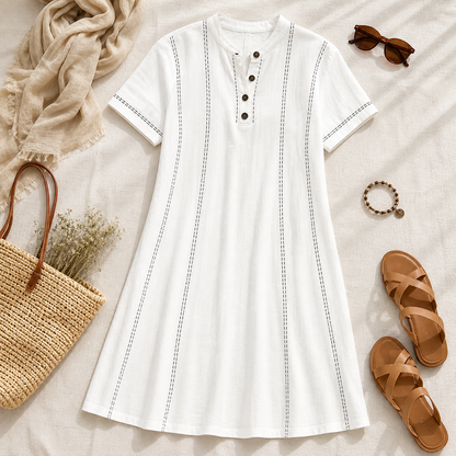 Women's Short Sleeve Henley A-Line Dress