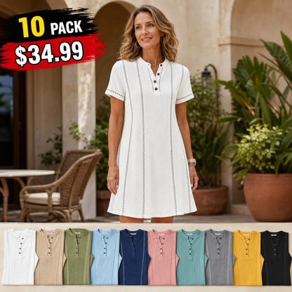 Women's Short Sleeve Henley A-Line Dress