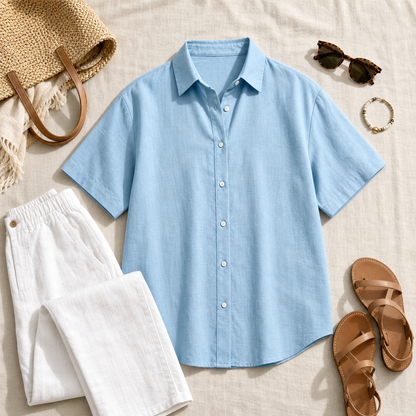 Women's Relaxed Short Sleeve Button-Up Shirt