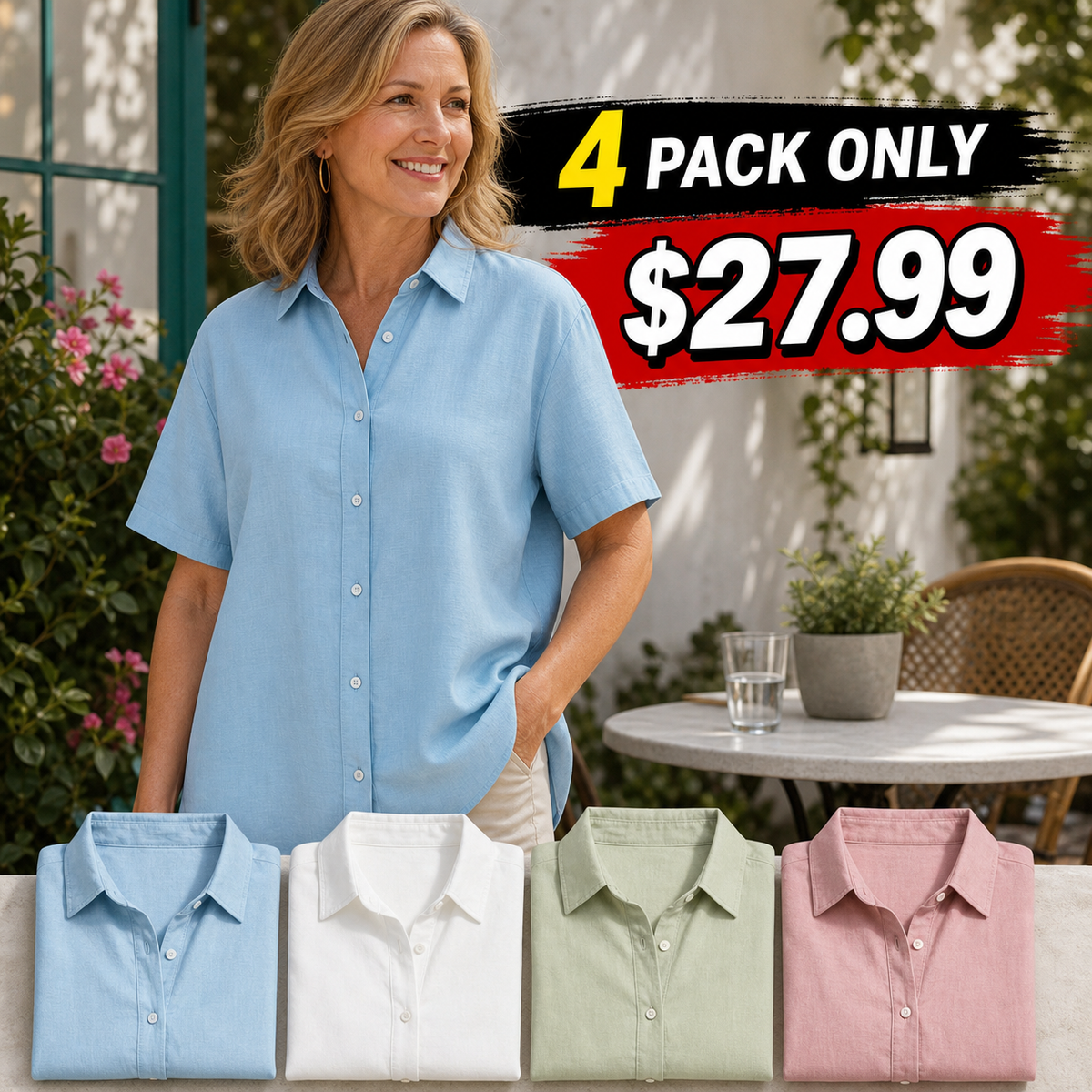 Women's Relaxed Short Sleeve Button-Up Shirt