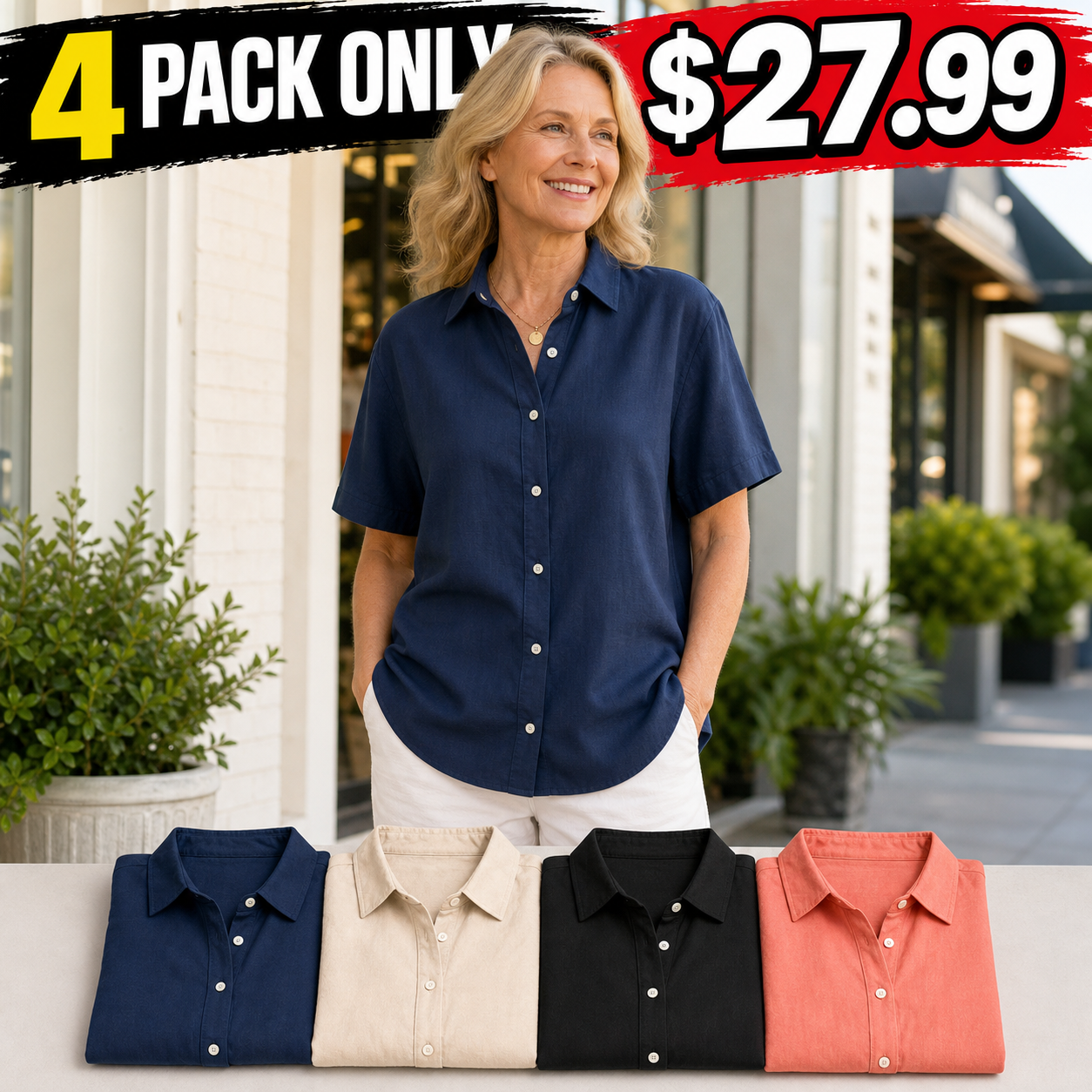 Women's Relaxed Short Sleeve Button-Up Shirt