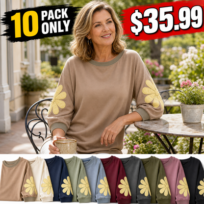 Women's Floral Applique Sleeve Relaxed Top