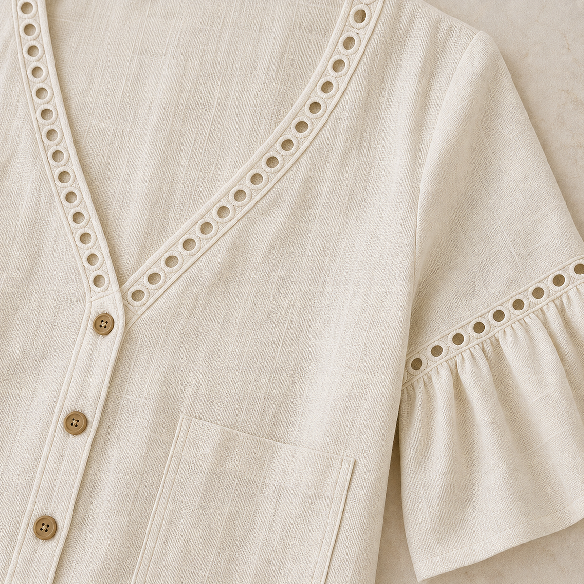 Women's Eyelet Trim Button Front Beach Romper