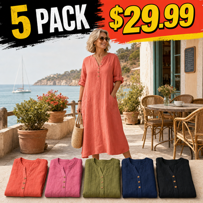 Women's Relaxed Linen Button Maxi Dress