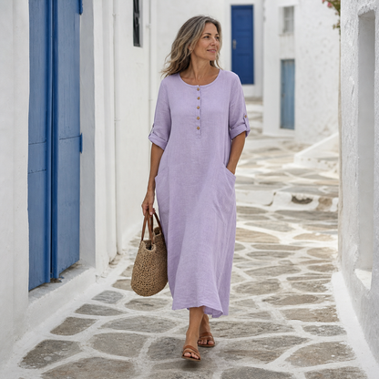 Women's Relaxed Linen Button Maxi Dress
