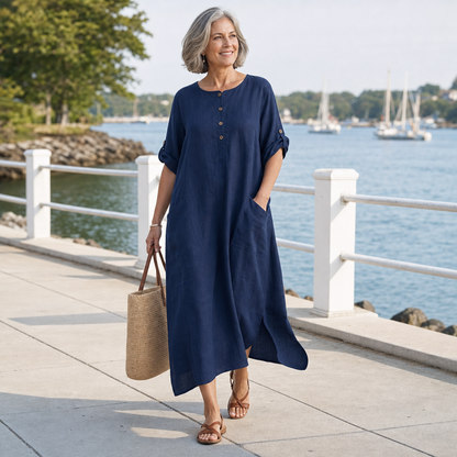 Women's Relaxed Linen Button Maxi Dress