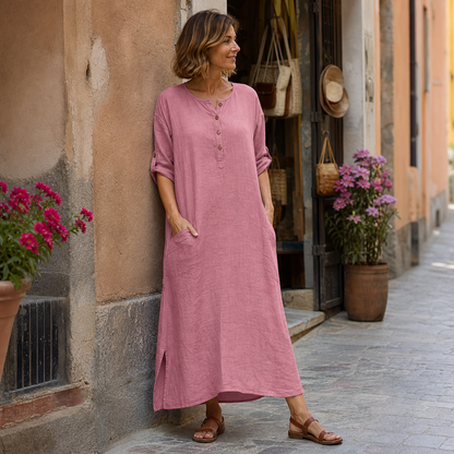 Women's Relaxed Linen Button Maxi Dress