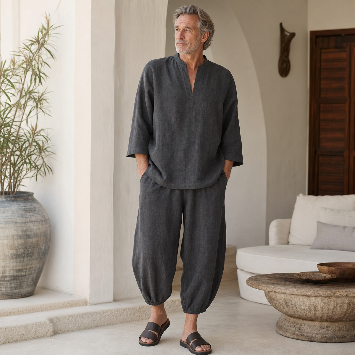 Men's Relaxed Linen Two-Piece Lounge Set