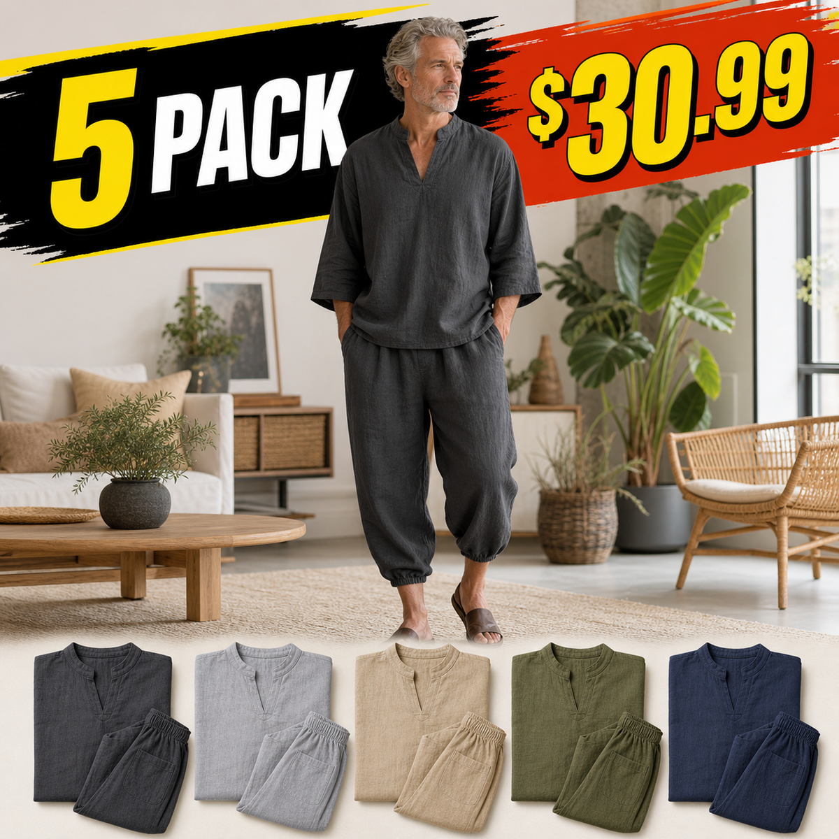 Men's Relaxed Linen Two-Piece Lounge Set